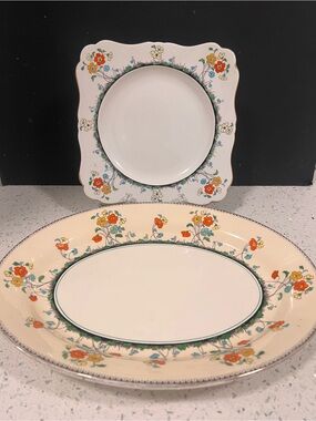 Vintage Set 1940s ROYAL GRIMWADES Serving Bowl and Dish England Floral Art Deco